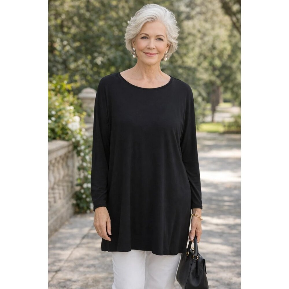 Peter Nygard Black 3/4 sleeve Rayon T-Shirt, Size XL